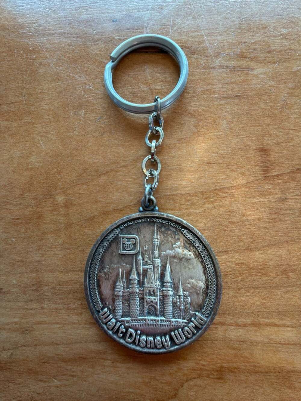 Vintage 1980s Walt Disney World Magic Kingdom Lands Double-Sided Metal Keychain